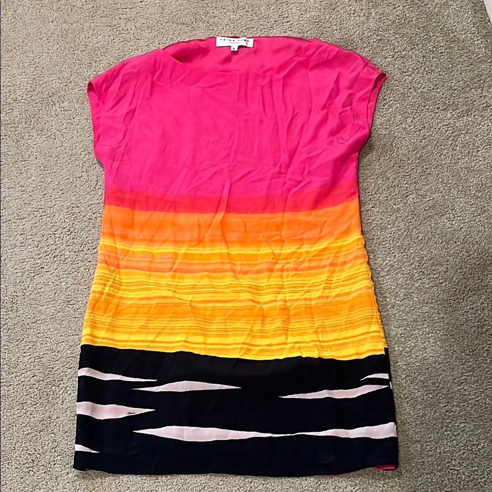 Vintage Trina Turk Global silk striped mini dress